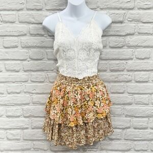 American Eagle Cottagecore Ruffled Smocked Skort Sz L Floral Eyelet Prairiecore